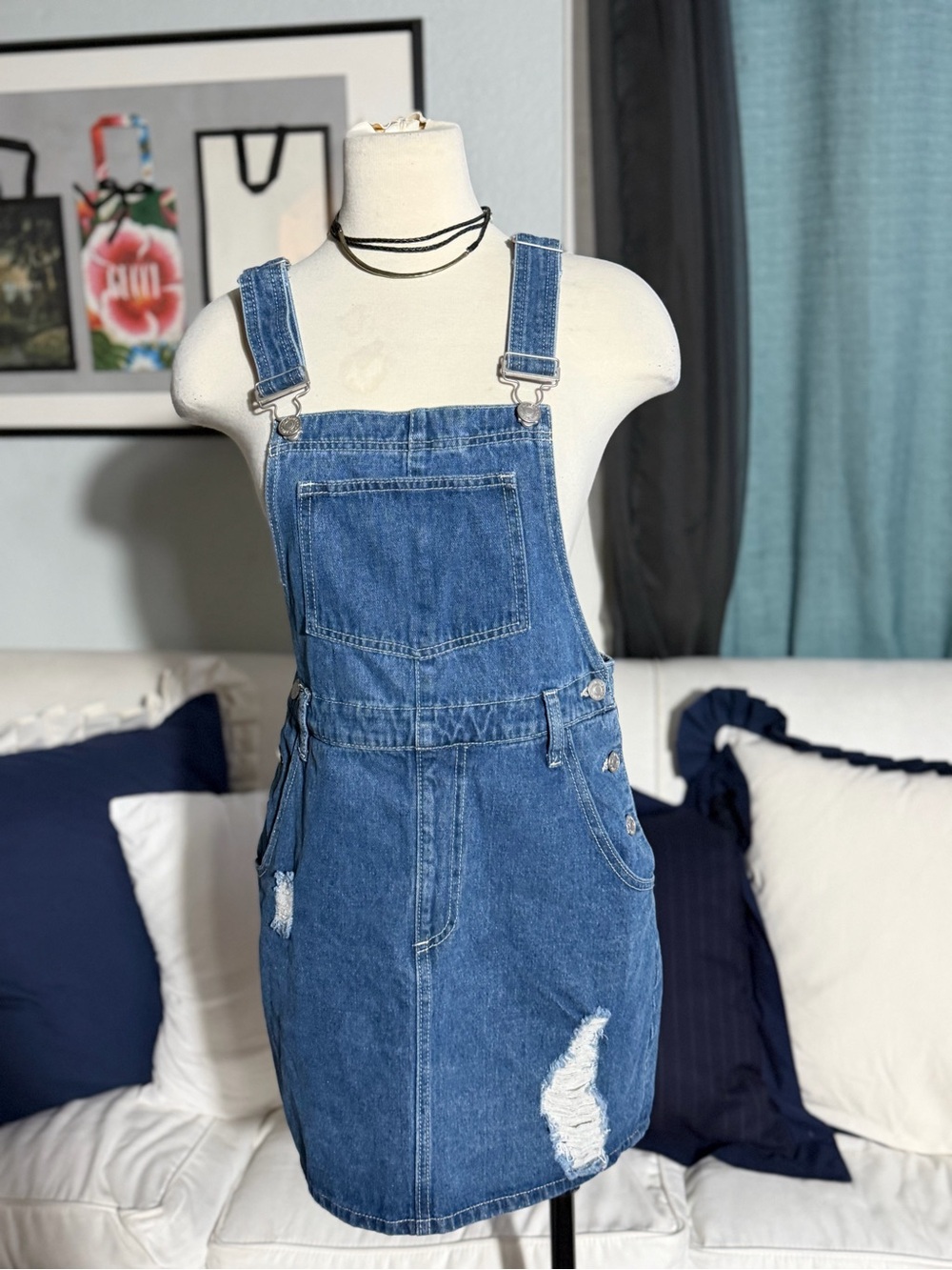 Denim Overall Dress - Blue
